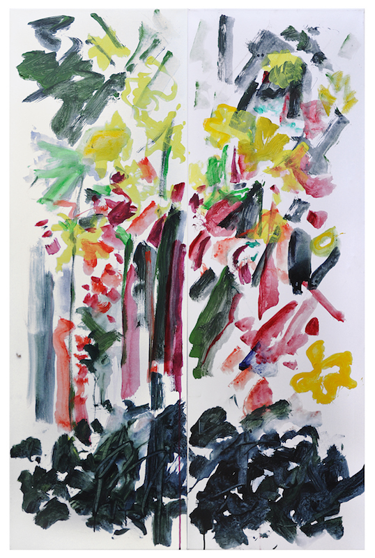 Raymonde Godin, Grandeur nature : Raymonde Godin, diptyque, huile et acrylique sur toile, 120x(40x2) cm, 2021